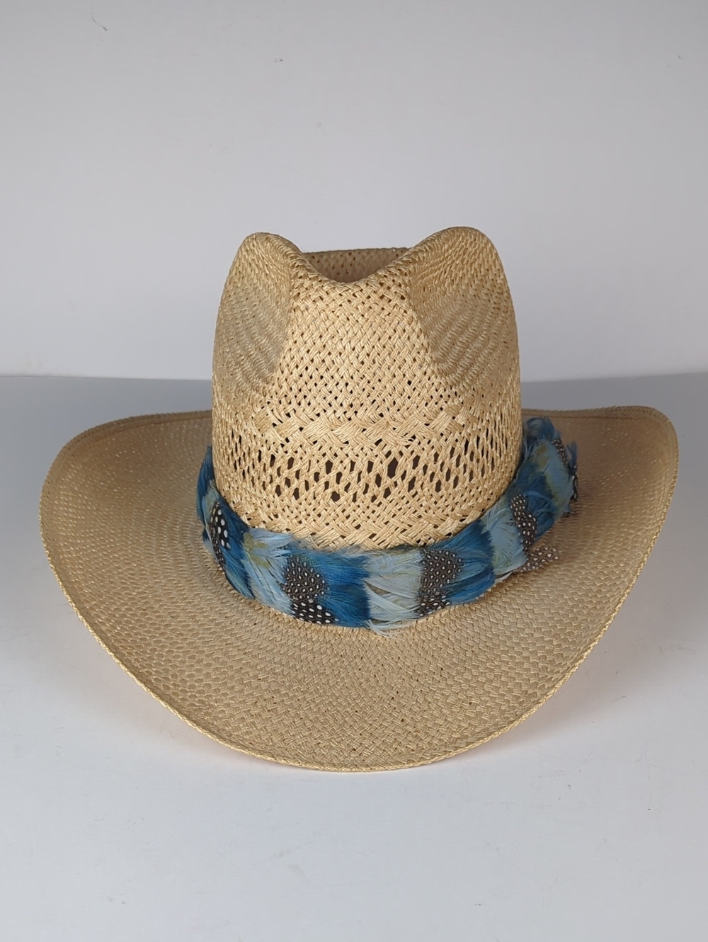 RESISTOL Vintage Stagecoach Cowboy Hat Straw Blue Feather Band